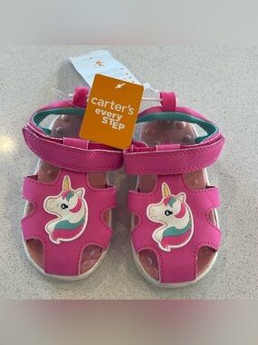 Carter's Bright Pink Unicorn Strap Toddler Sandals Sz 5